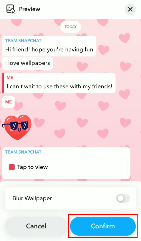 Click on the Confirm to Change Chat Wallpaper on Snapchat