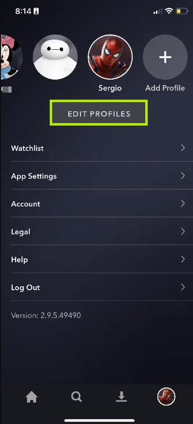 Click on Edit Profiles to change the language on Disney Plus. 