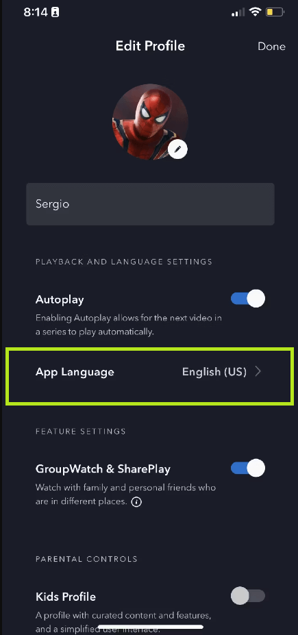 Select App Language. 