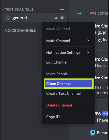 Click on Clone Channel from the menu. 