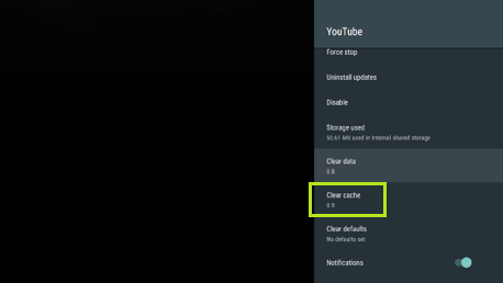Clear YouTube Cache on Android TV. 