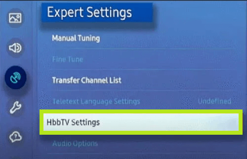 Select HbbTV Settings on Samsung Smart TV. 