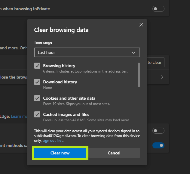 Select Clear Now and confirm the process. 
