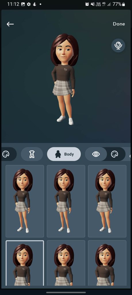 Choose the type of body you want to Create Avatar on Whatsapp. 