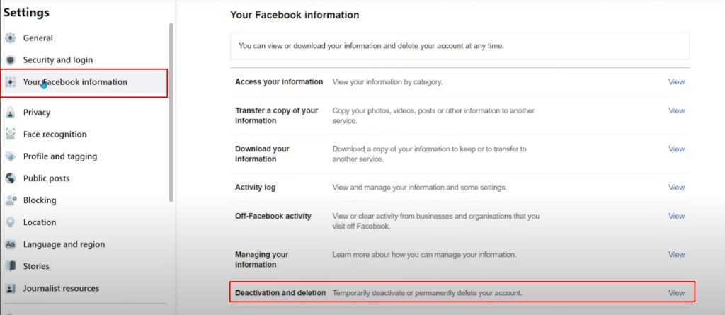 Delete Facebook account on desktop