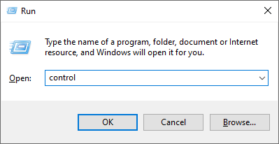 open the Run Utility window and Type Control