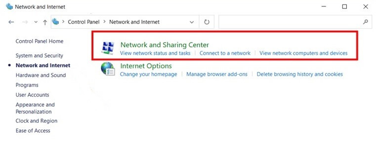select the Network and Internet option.