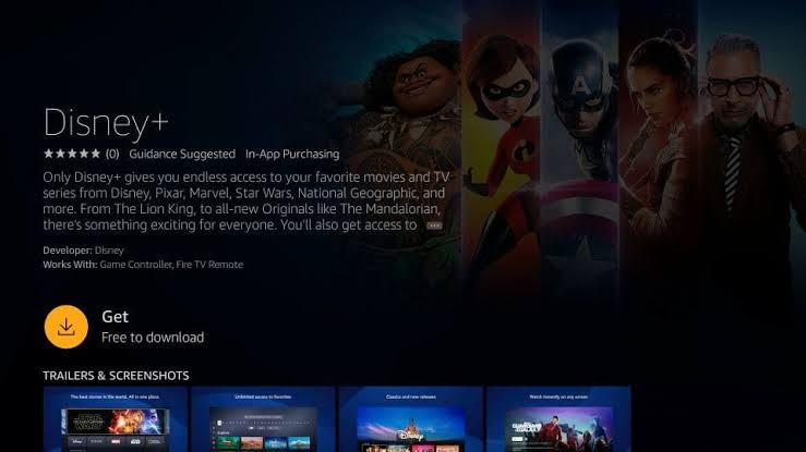 Click Get button to install Disney plus on Toshiba TV