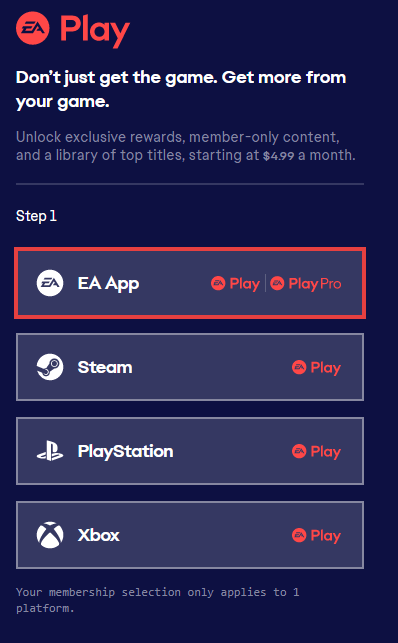 Select EA App from the menu list