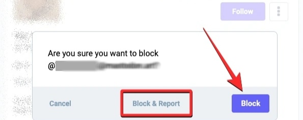 Click Block button to Block Someone on Mastodon 