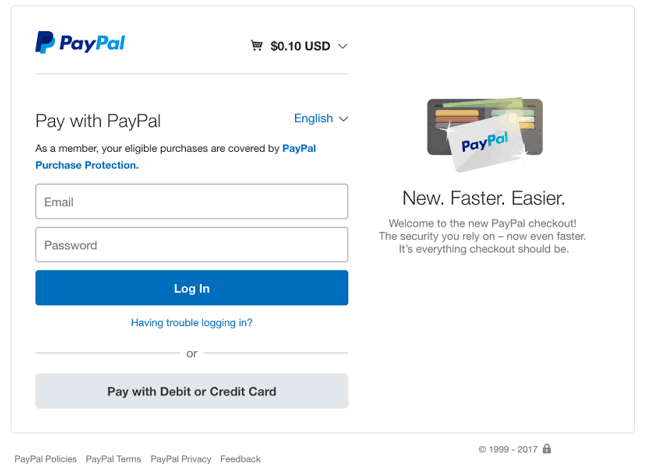 Log in to your PayPal account