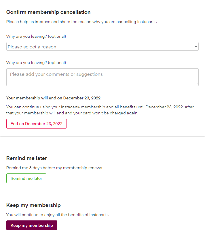 tap the End On date to Cancel Instacart Subscription