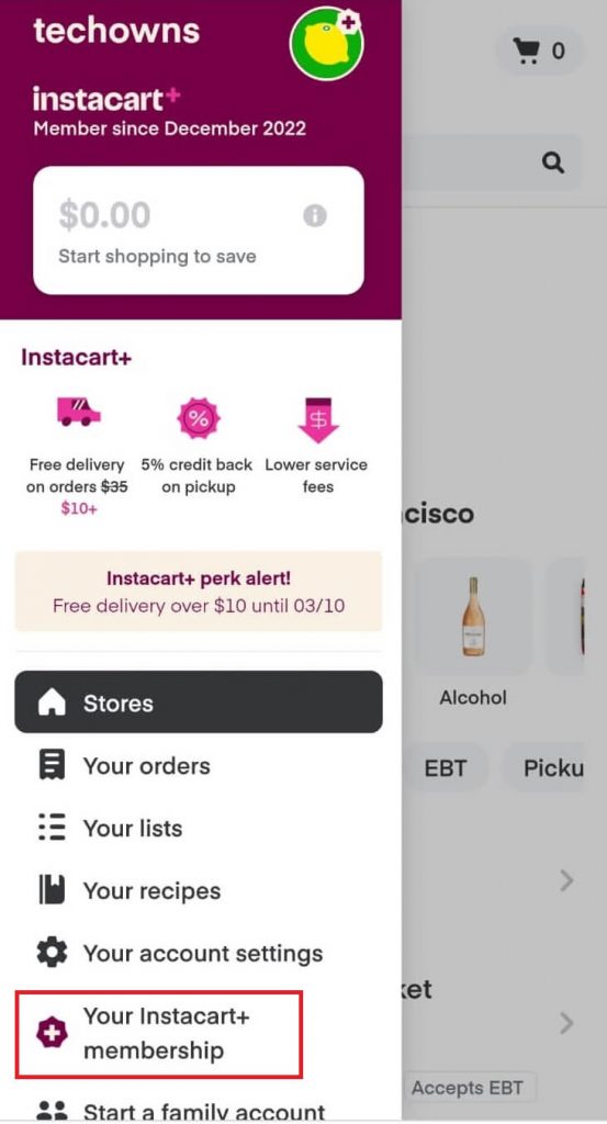 find the Your Instacart+ membership