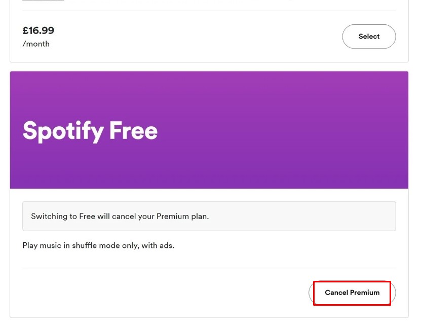 Cancel Spotify premium on desktop