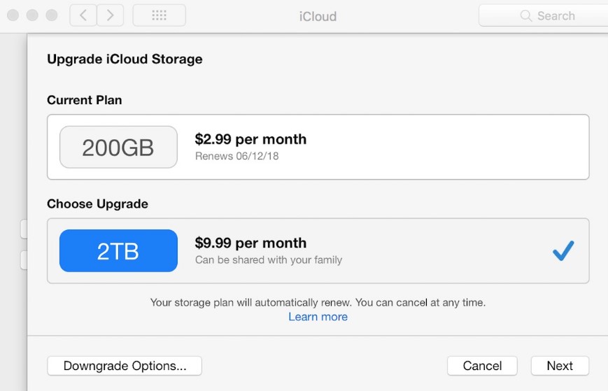 Cancel iCloud storage plan