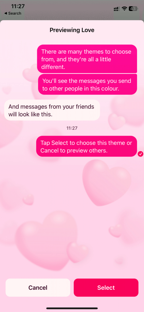 select theme and tap the Select to Change Background on Messenger