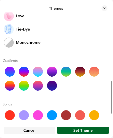 select your preferred theme to Change Background on Messenger