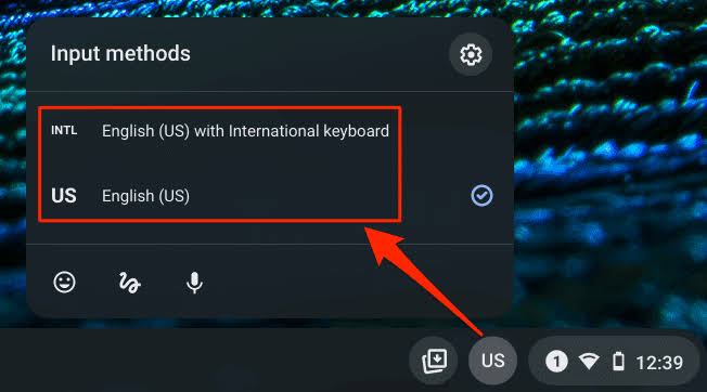 Click the language icon to Change Keyboard Language on Chromebook