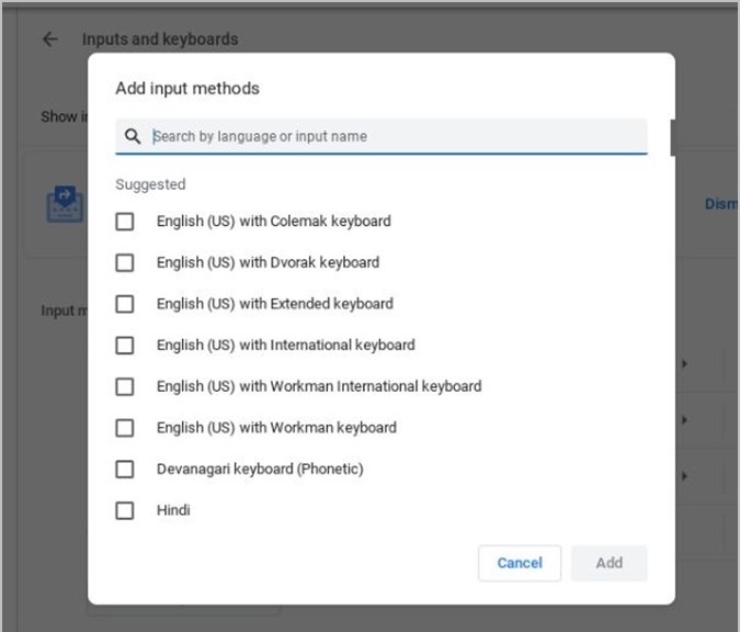 click Add button  to Change Keyboard Language on Chromebook 