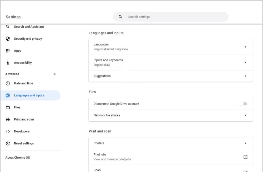 click Languages and input.