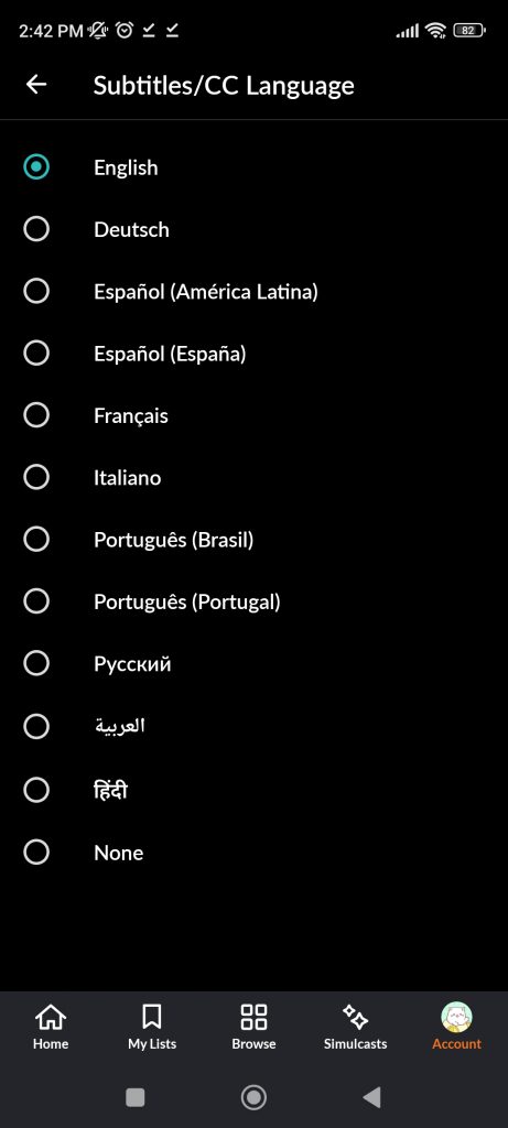 Select language in the list