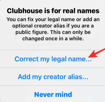 tap Correct My Legal Name option