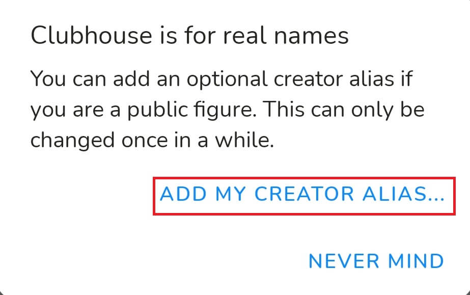select Add My Creator Alias option