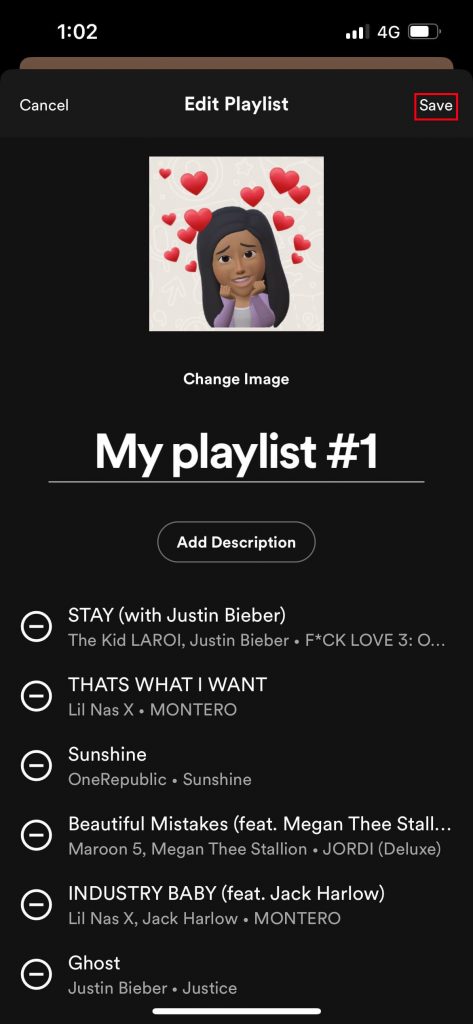 Tap the Save option to Change Spotify Playlist Picture