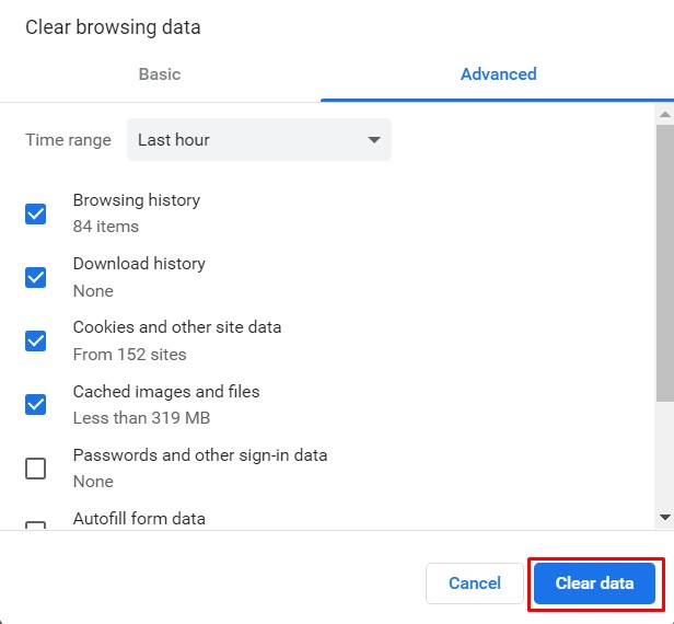 Clear cache on Chrome browser 