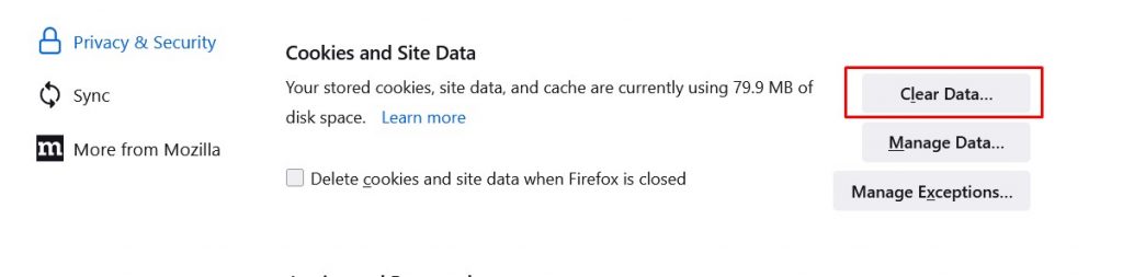 Clear cache on Firefox browser 