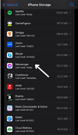 Choose  Messenger to clear Cache