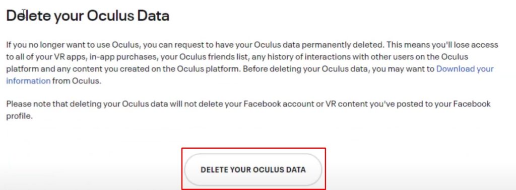 Delete Oculus data and account