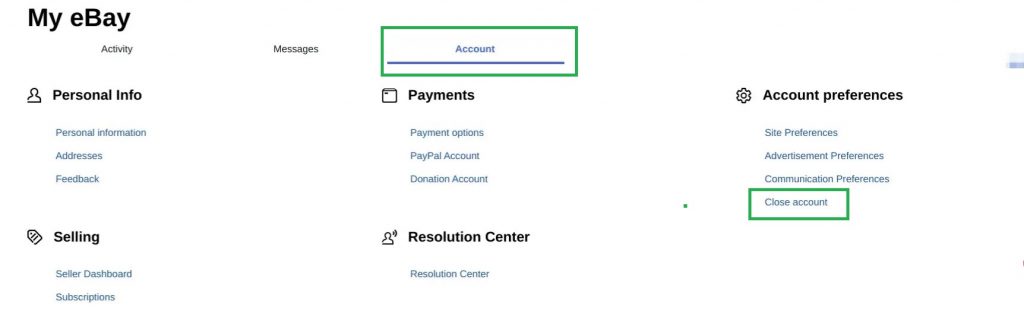 Delete eBay account on PC
