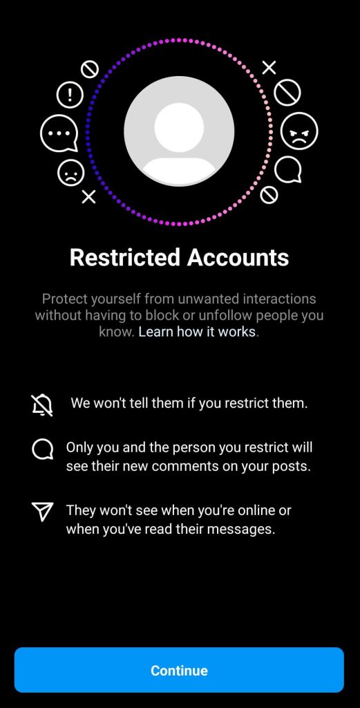 restrict accounts on Instagram to hide followers.