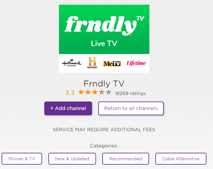 Tap Add Channel to  Install Frndly TV on Roku