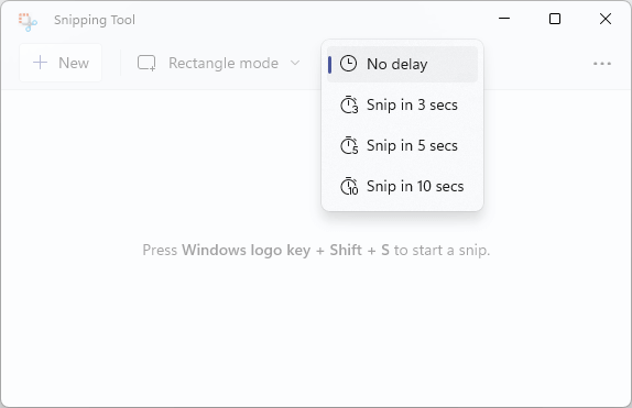 Set Timer om Snipping Tool