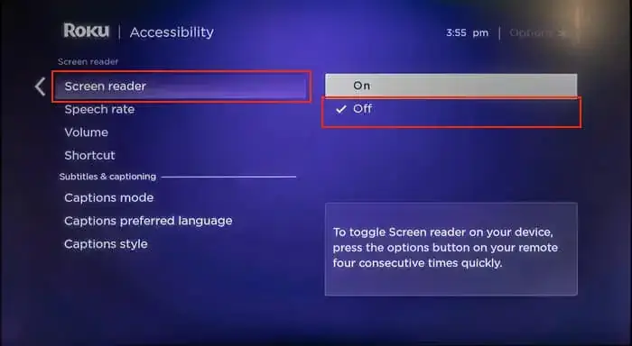 select the Screen Reader option