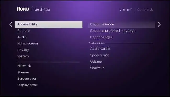 Select the Audio Guide → Shortcut option. 