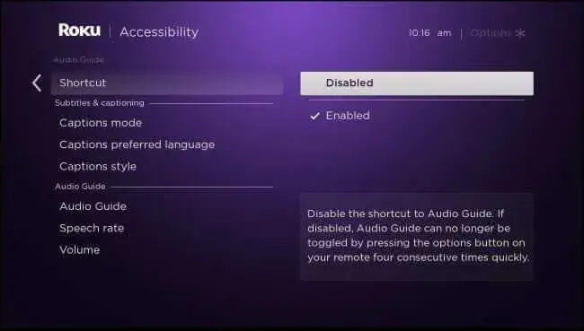  turn on the Audio Guide on your Roku TV