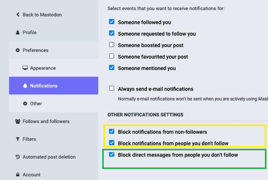 disable notifications from unknown person