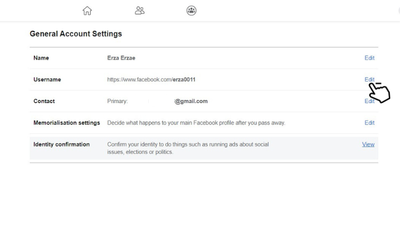 Click Edit on Username to change Facebook Profile Link