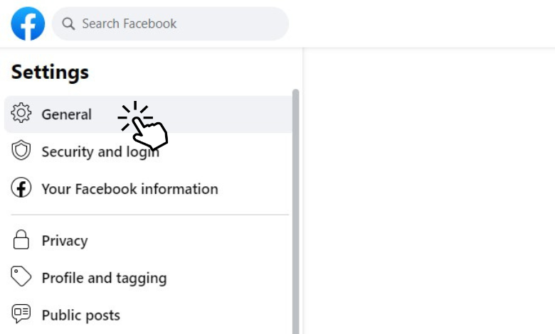 Choose General to change Facebook Profile Link 