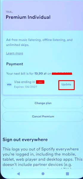 update Spotify payment 