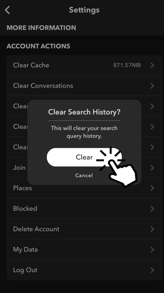 Hit Clear button to clear search history on Snapchat