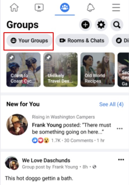 Your groups tab on Facebook.