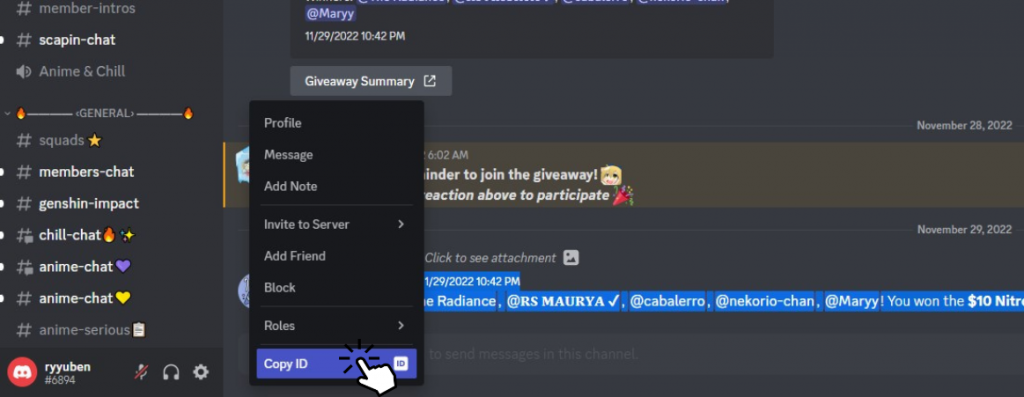 Click Copy ID to find someone's Discord ID on desktop