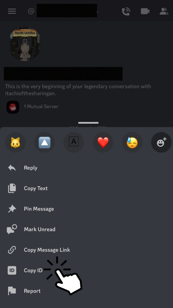 Click Copy ID to find message ID on mobile