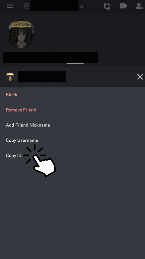 Click Copy ID to find someone's Discord ID on mobile