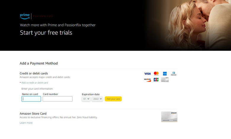 Enter your payment credentials to get Passionflix free trial