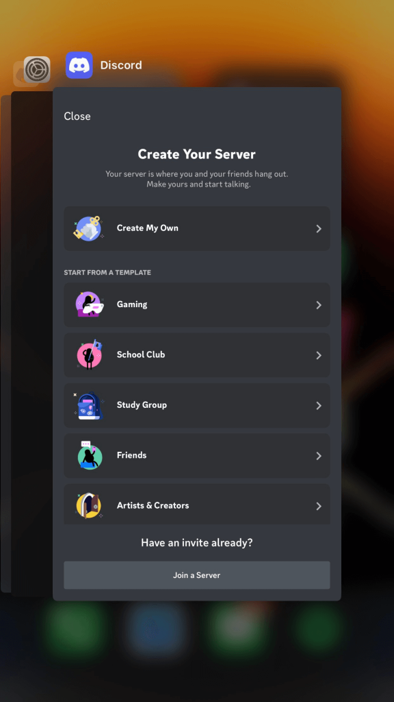Close & re-launch Discord app to restart